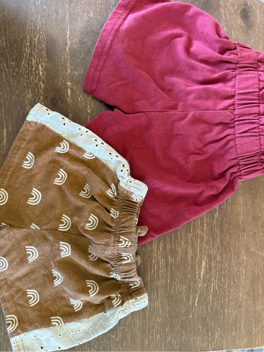 Disney Girls Burgundy and Brown Shorts Set with Floral Tie